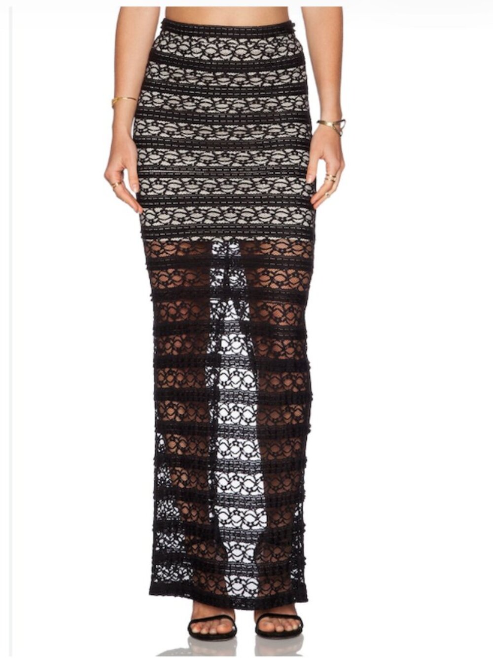 Alice + Olivia Ettley Black Lace Maxi Skirt Size 2